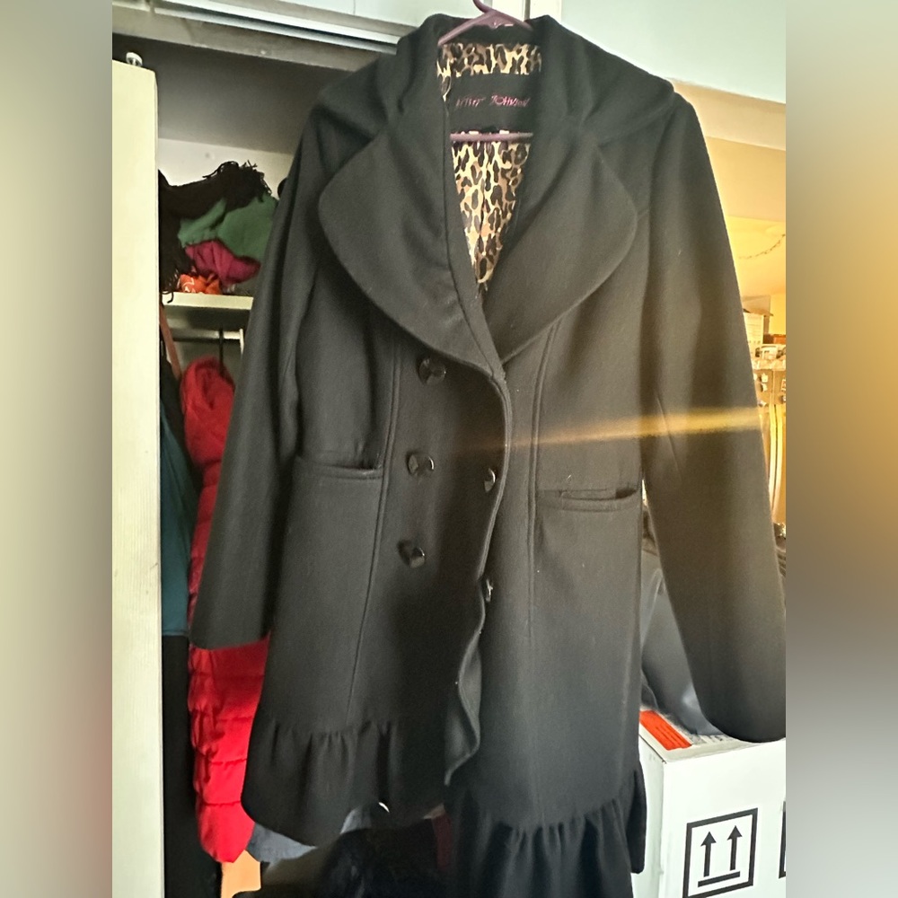 Betsey Johnson Black Double-Breasted Trench Coat